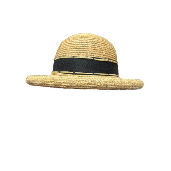 Callanan Rolled Edge Raffia Straw Sun Hat Black Band Bow Vacation - Main Image